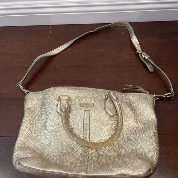 cole haan metallic Gold Leather Shoulder Bag with adjustable strap - Picture 1 of 16